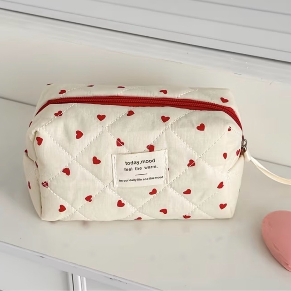 Cream and Red Heart Women's Bag